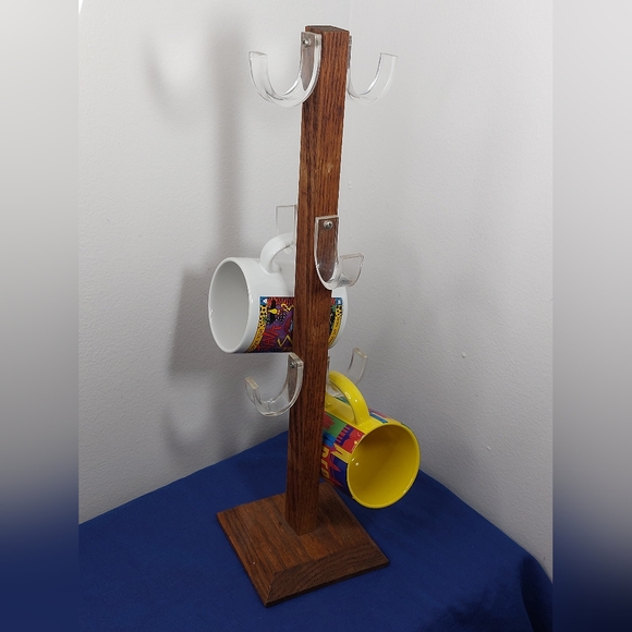 Vintage Wooden Mug Rack/Tree/Stand w/6 Lucite Hooks - Picture 7 of 11